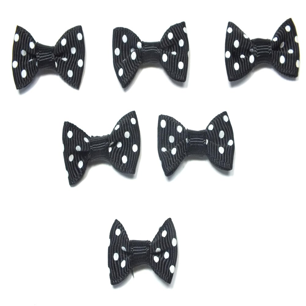 6 Fabric Appliqués: Black Bow with Polka Dots, 28 x 15 mm (09)