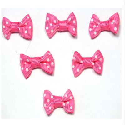 6 Fabric Appliqués: Pink Polka Dot Bow, 28 x 15 mm (09)