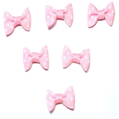 6 Fabric Appliqués: Light Pink Bow with Polka Dots, 28 x 15 mm (09)