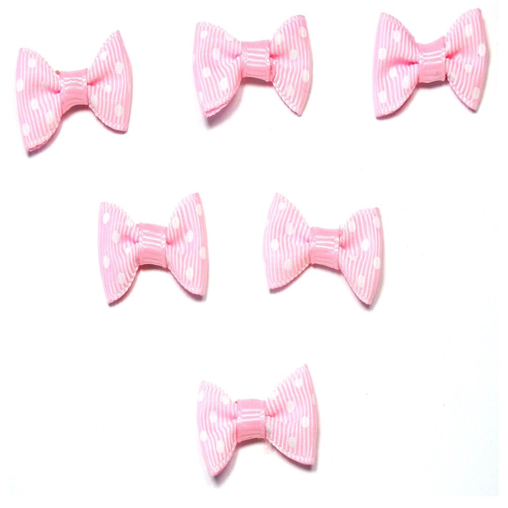 6 Fabric Appliqués: Light Pink Bow with Polka Dots, 28 x 15 mm (09)
