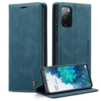 Monweicz Flip Case for Samsung Galaxy S20 FE, Premium PU Leather, Magnetic Card Holder, Stand Function, Blue-Green