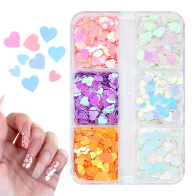 Nail Glitter Flakes, 6 Colors Holographic Heart Glitter Flakes
