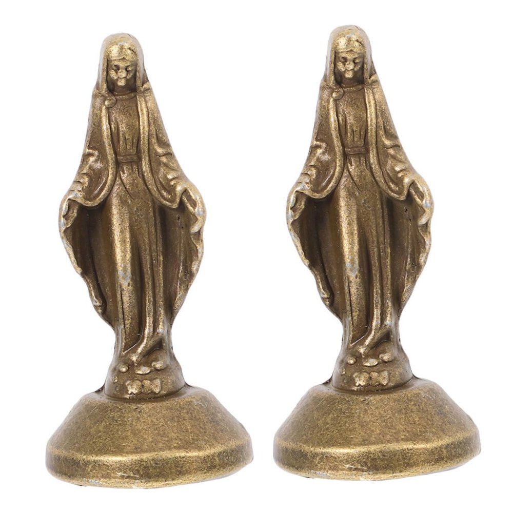 ABOOFAN 2-Piece Brass Miniature Virgin Mary Statue