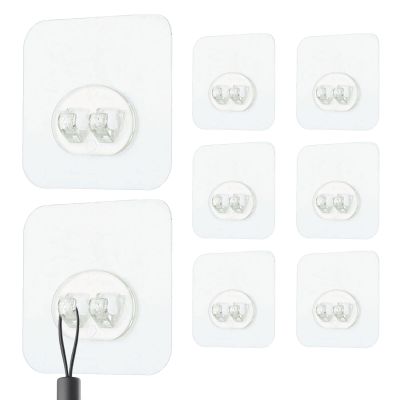 Huxibai Adhesive Hooks - Heavy Duty Transparent Wall Mount, 8 Pack for Towel Key Organization