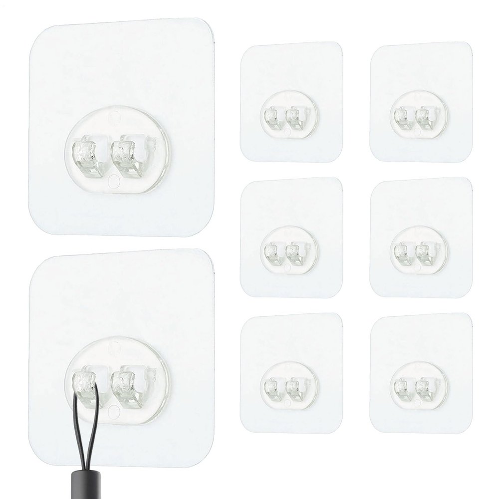 Huxibai Adhesive Hooks - Heavy Duty Transparent Wall Mount, 8 Pack for Towel Key Organization