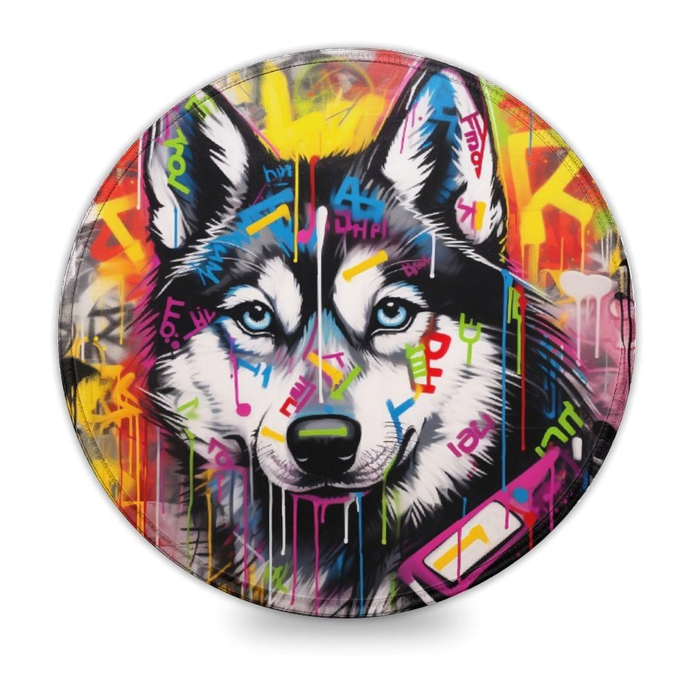 LLONGKT Graffiti Husky Gaming Mouse Pad, Round, 20.3 cm