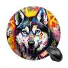 LLONGKT Graffiti Husky Gaming Mouse Pad, Round, 20.3 cm view 2