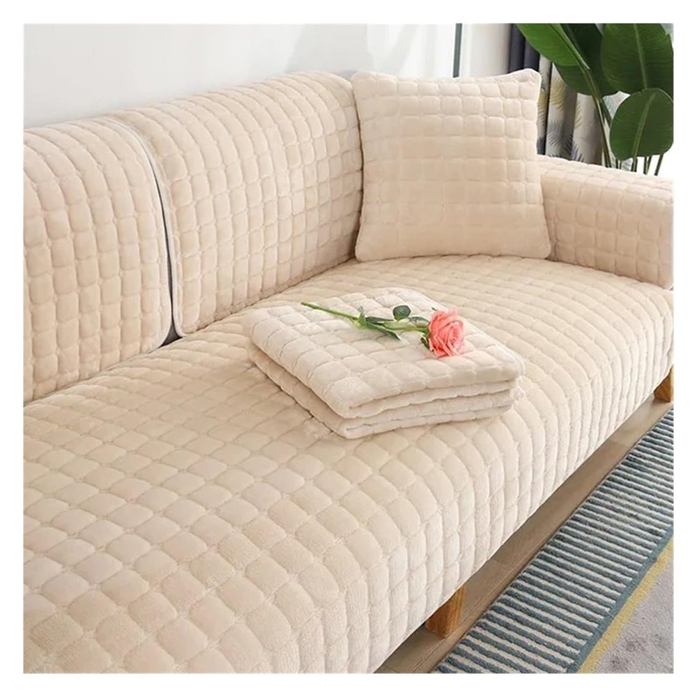 AOPEZIA Washable Flannel Sofa Cover, Beige, 45 x 45 cm Pillowcase