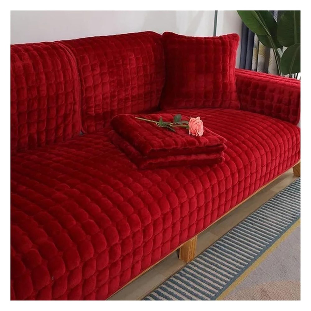 AOPEZIA Washable Flannel Sofa Cover, Dark Red, 90 x 240 cm