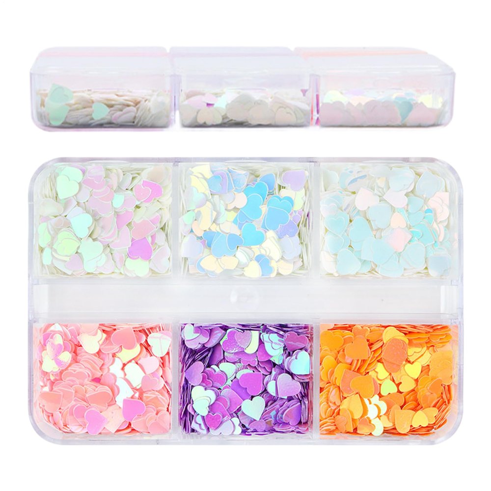 Holographic Heart Shaped Nail Sequins, 6 Colors