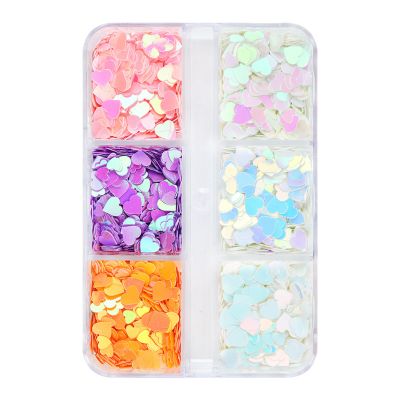 Holographic Heart Sequins for Nails, 6 Colors