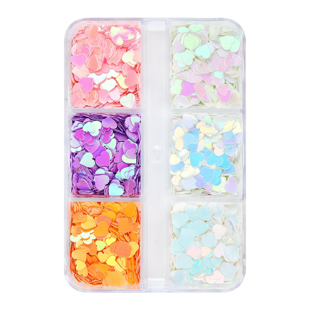 Holographic Heart Sequins for Nails, 6 Colors