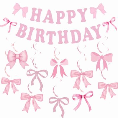 KQDRAVINE Birthday Decoration with Pink Bow