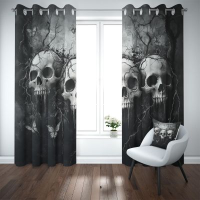 Gothic Butterfly Skull Blackout Curtains, 2-Piece Set