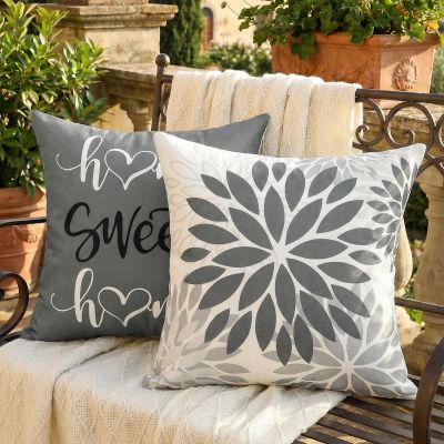AwzyGous Modern Gray Dahlia Flower Pillow Covers 45x45 cm
