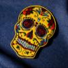 Mexican Sugar Skull Patch – Yellow Day of the Dead Embroidered Iron-On Applique, 8 x 10 cm view 2