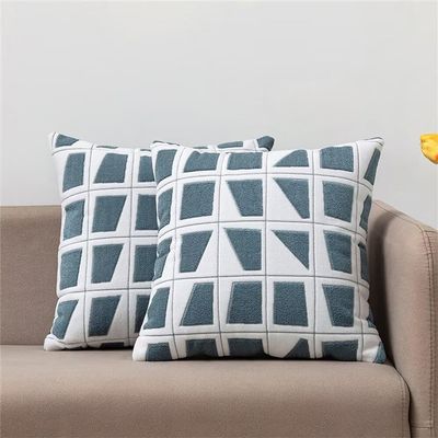 ApuaVireo&Co Short Plush Geometric Plaid Dot Embroidered Pillow Covers, Blue