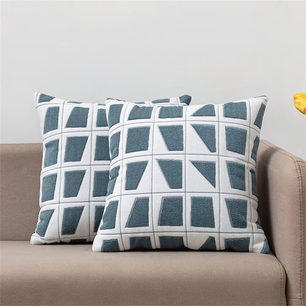 ApuaVireo&Co Short Plush Geometric Plaid Dot Embroidered Pillow Covers, Blue
