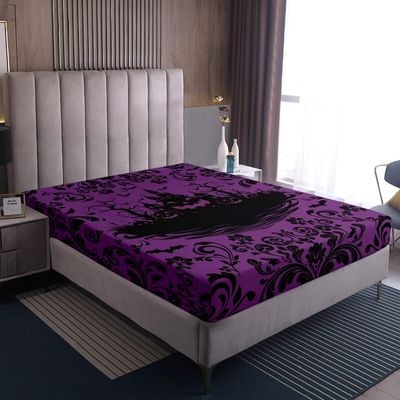 Homewish Gothic Purple Black Fitted Sheet, Halloween Bat Pumpkin, 160 x 200 cm