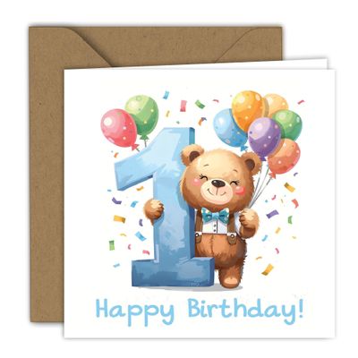 Birthday Card for 1st Birthday - Boy with Balloons