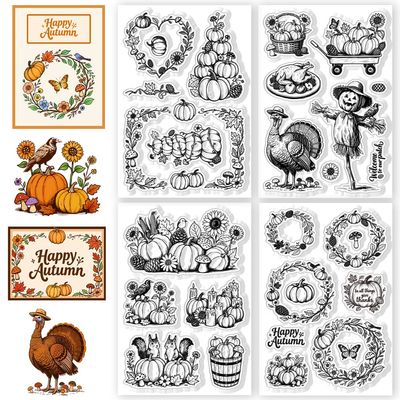 CHGCRAFT 4 Sheets 4 Styles Autumn Theme Clear Stamps
