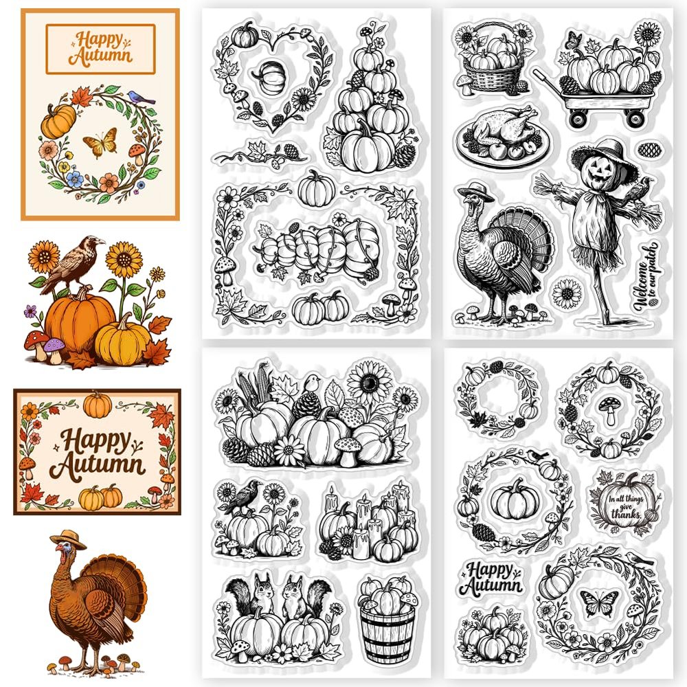 CHGCRAFT 4 Sheets 4 Styles Autumn Theme Clear Stamps