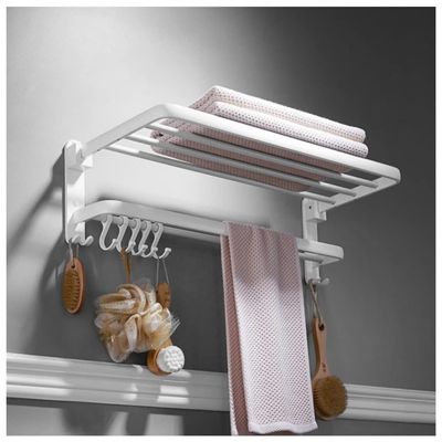 Vintage Wall-Mounted Towel Rack with 5 Hooks and Storage Shelf, 53 x 22.5 x 18 cm