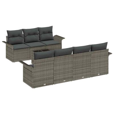 vidaXL 8-Piece Outdoor Sofa Set, 7-Seater, Gray Poly Rattan
