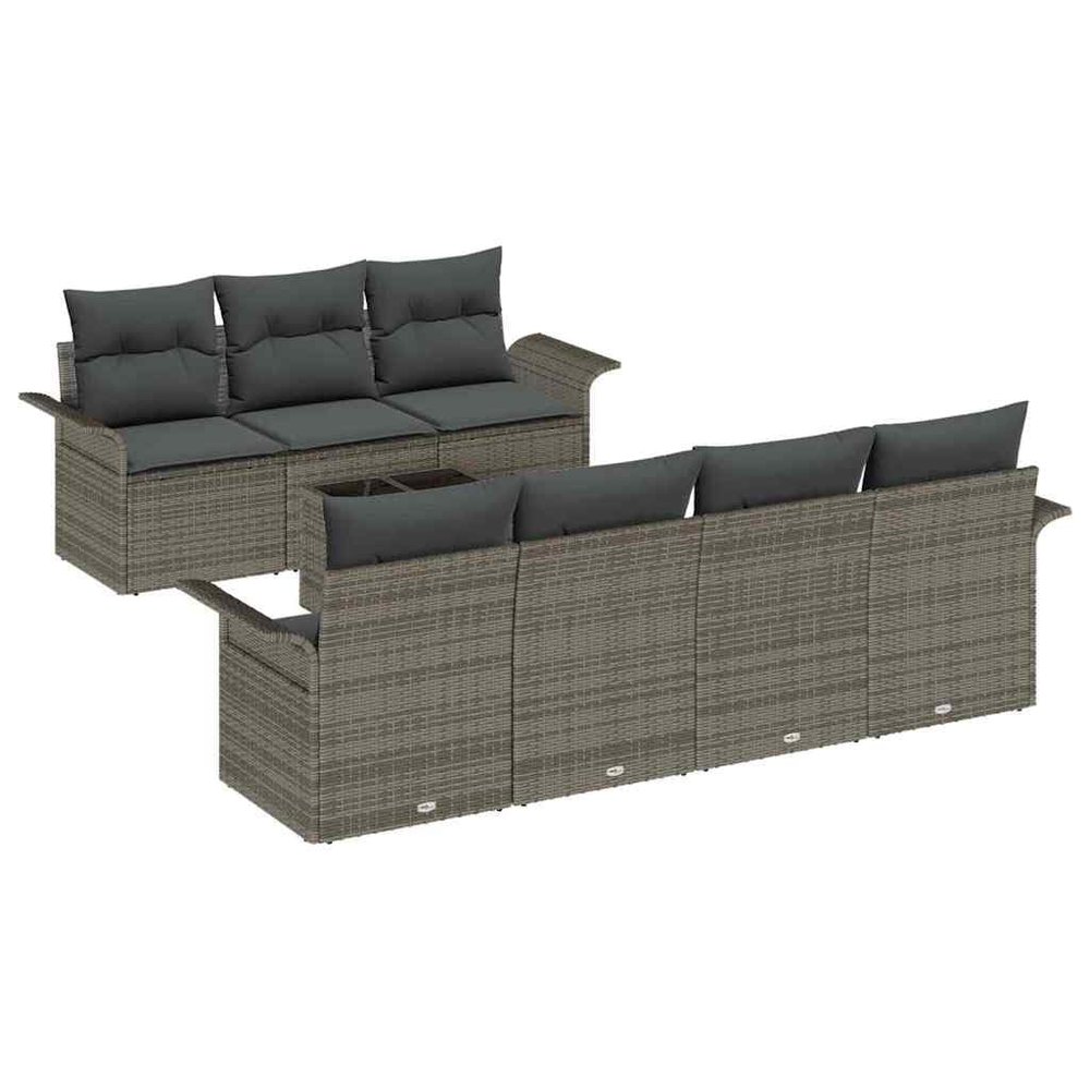vidaXL 8-Piece Outdoor Sofa Set, 7-Seater, Gray Poly Rattan