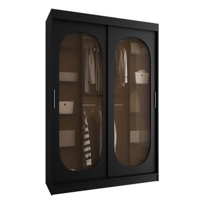 Mirjan24 Bimaza 180 Sliding-Door Wardrobe with Drawers, Smoked Glass, Black