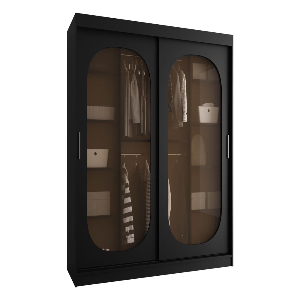 Mirjan24 Bimaza 180 Sliding-Door Wardrobe with Drawers, Smoked Glass, Black