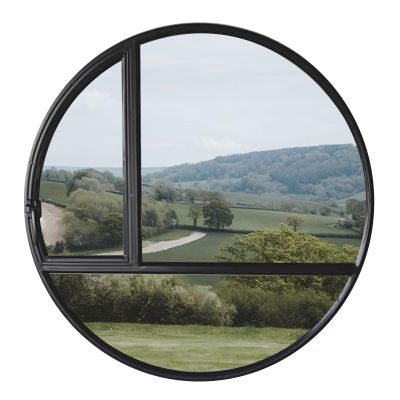 Round Glass Window with Iron Frame and Handle, 50–120 cm, Tempered Glass