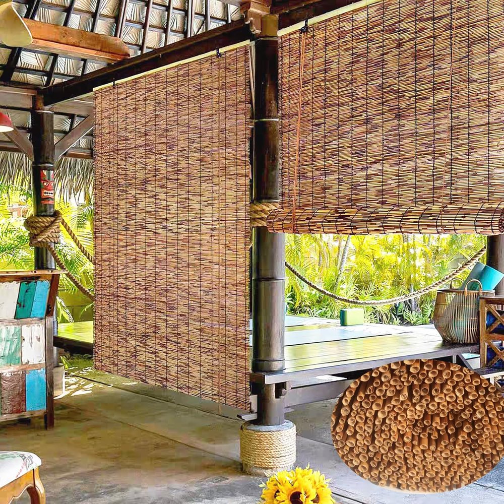 Outdoor Bamboo Roller Blind, Weather-Resistant, Ceiling or Wall Mount