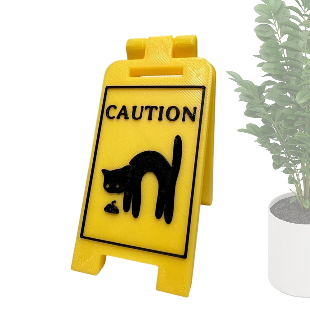 Funny Cat Vomit Sign - Black Cat Warning Decor