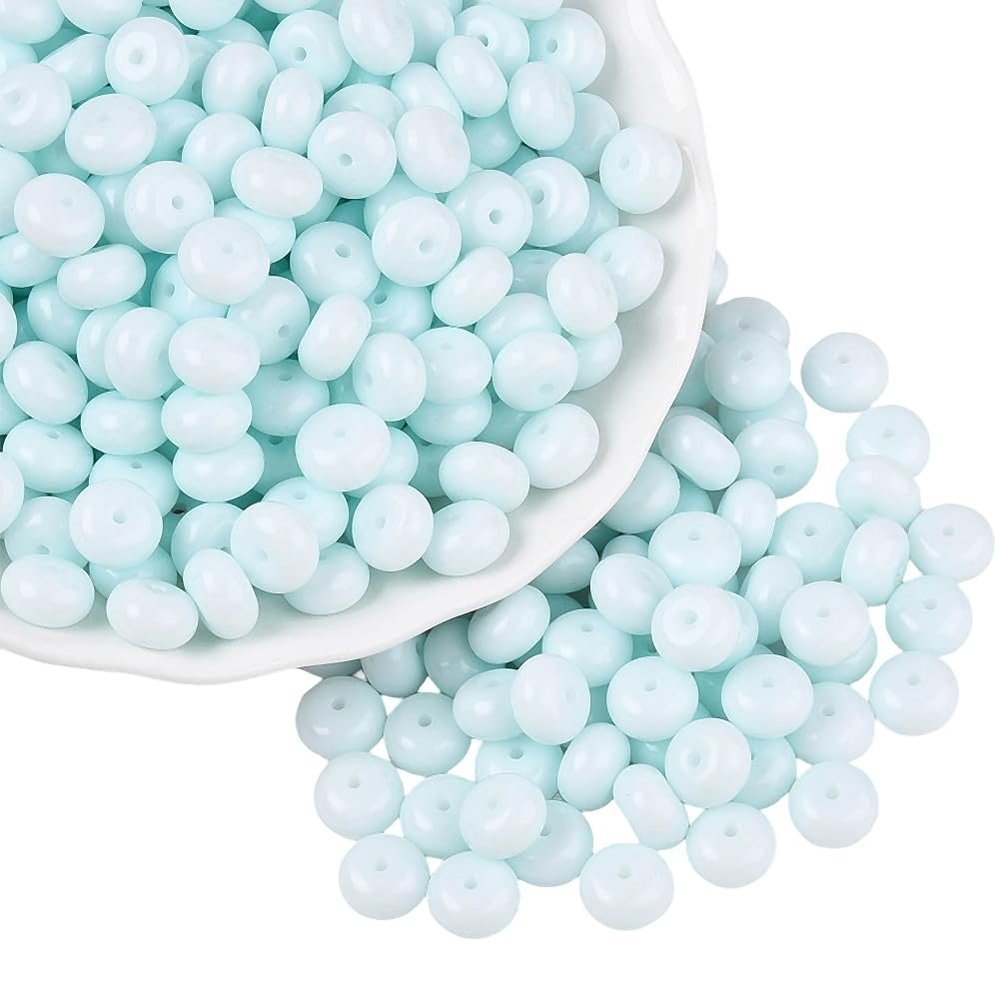 PONABEADIY 1 Box 200 pcs 8mm Light Blue Rondelle Glass Beads