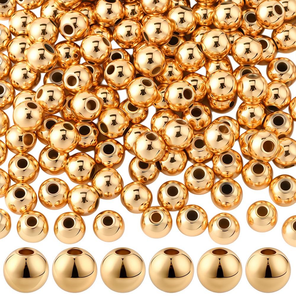 PONABEADIY 1 Box 200 pcs 5mm 14K Gold-Plated Brass Spacer Beads