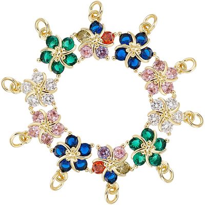 Hobbspring 10-Piece 18K Gold-Plated CZ Flower Charms