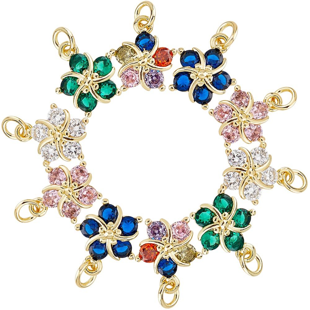 Hobbspring 10-Piece 18K Gold-Plated CZ Flower Charms