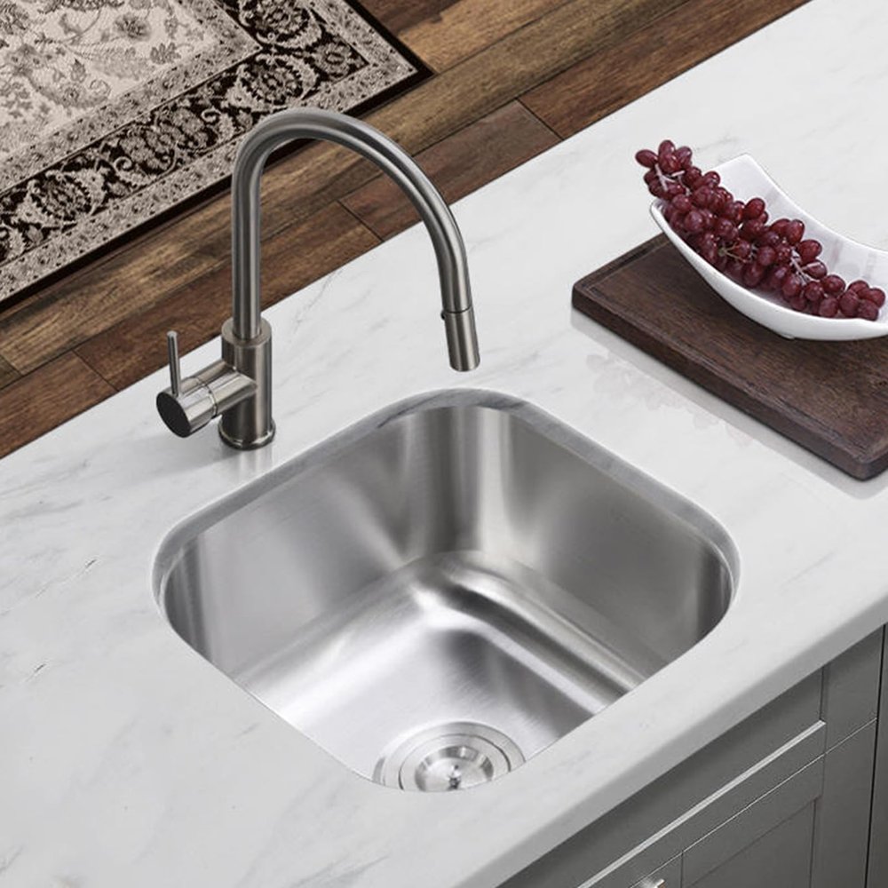 CAFIEDR Stainless Steel Kitchen Sink with Faucet, 1 Bowl, 35 × 35 × 20 cm