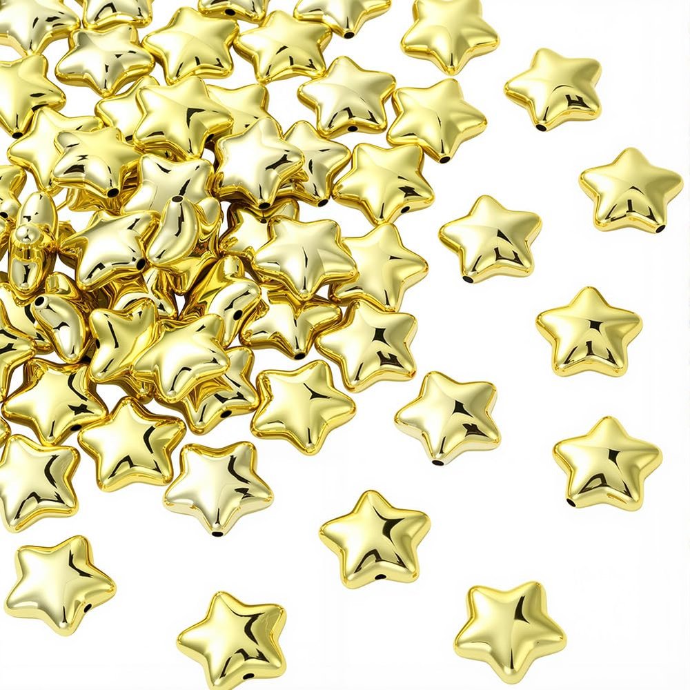 PONABEADIY 1 Box 60 Golden Star Acrylic Glitter Beads