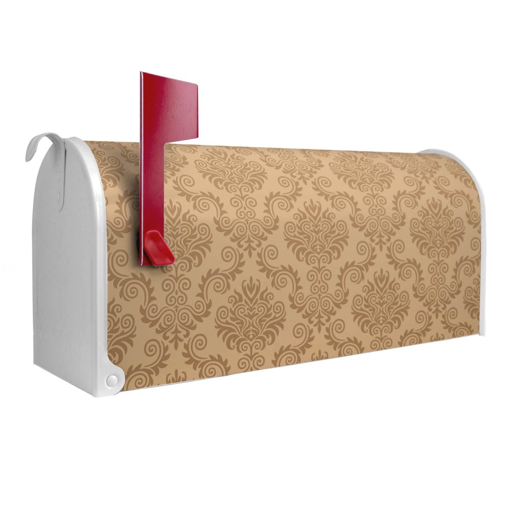 banjado American Mailbox with Beige Wallpaper Design, 51 x 22 x 17 cm, White Powder-Coated Steel