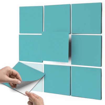 Tile Decal Stickers, Self-Adhesive Tile Film, 15 x 15 cm, Light Turquoise Green, 54 Pieces