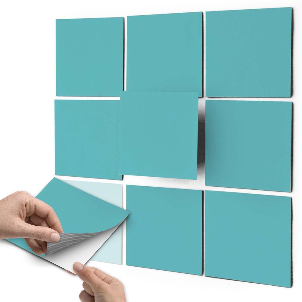 Tile Decal Stickers, Self-Adhesive Tile Film, 15 x 15 cm, Light Turquoise Green, 54 Pieces