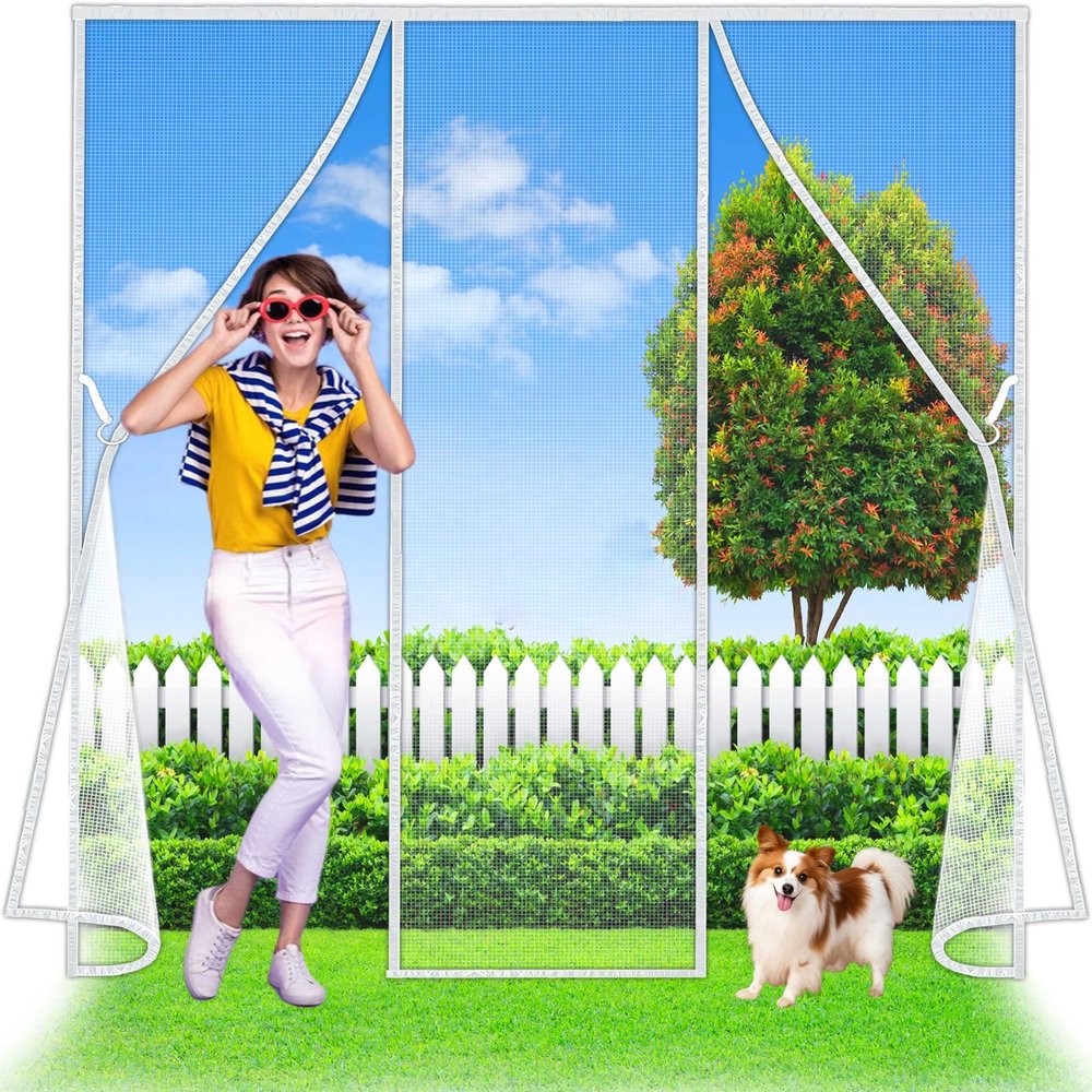 Flycn Magnetic Screen Door, 330 x 220 cm, Double-Door Magnetic Insect Curtain, White