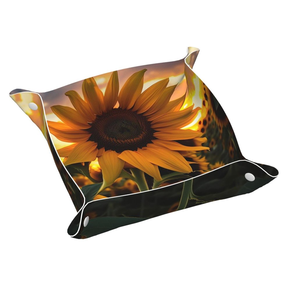 Sunflower Storage Box, Printed Leather, for Jewelry, Keys and Office Supplies