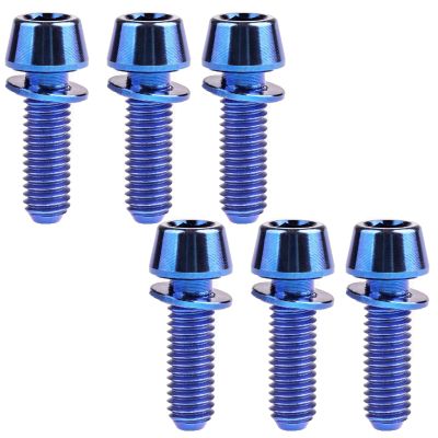 Conical-Head Titanium Bolts and Nuts with Washers, M5 x (16/18/20) mm, Multicolor, 6-Pack for Mountain Bikes (Blue, M5 x 18)