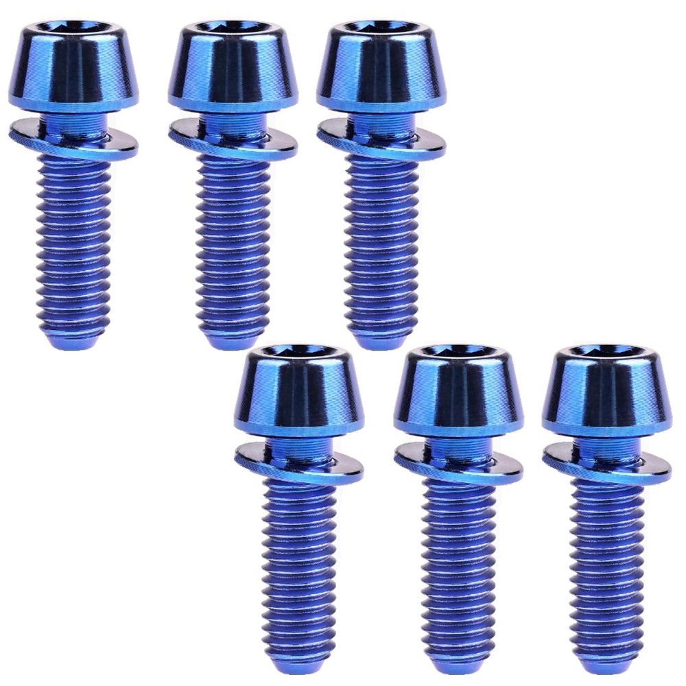 Conical-Head Titanium Bolts and Nuts with Washers, M5 x (16/18/20) mm, Multicolor, 6-Pack for Mountain Bikes (Blue, M5 x 18)