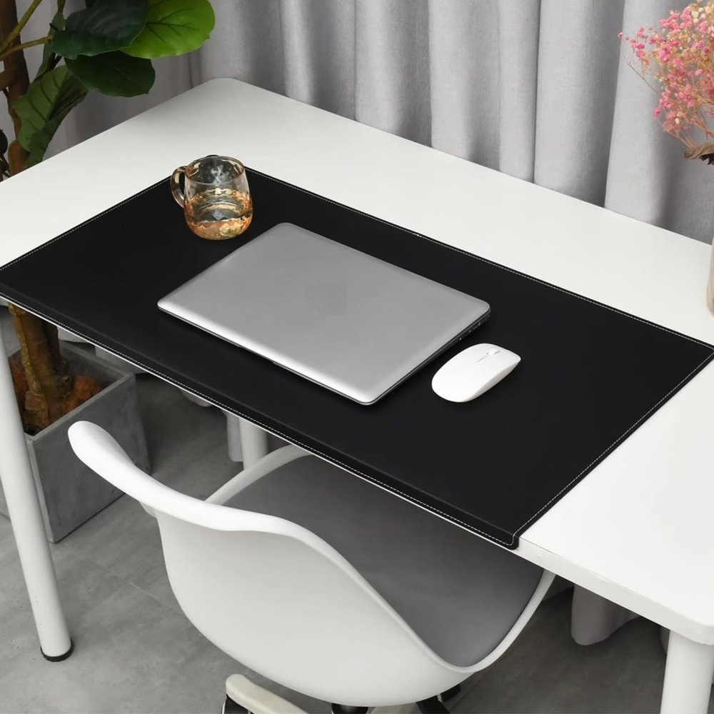 PU Leather Desk Mat with Edge Protection, Black, 70 x 35