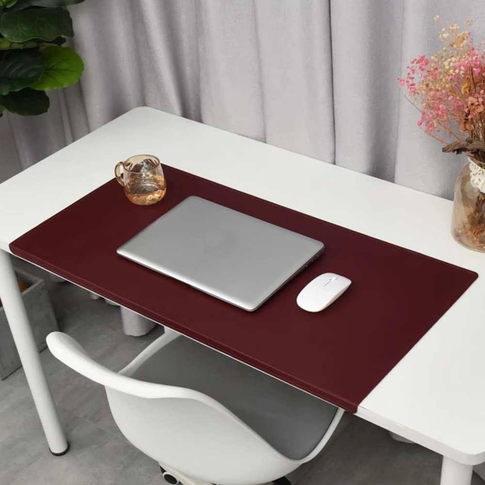 Desk Mat with Edge Protection, PU Leather, Large Mouse Pad, Red, 90 x 50 cm