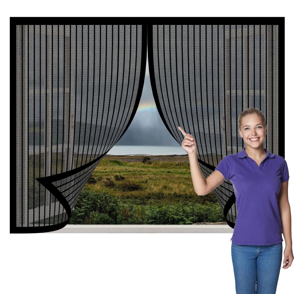 Magnetic Fly Screen for Windows 218 x 259 cm, Black